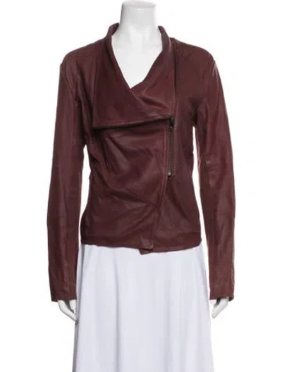 Pre-owned Lamarque Leather Biker Jacket In Burgundy