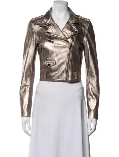 Pre-owned Lamarque Leather Biker Jacket In Gold
