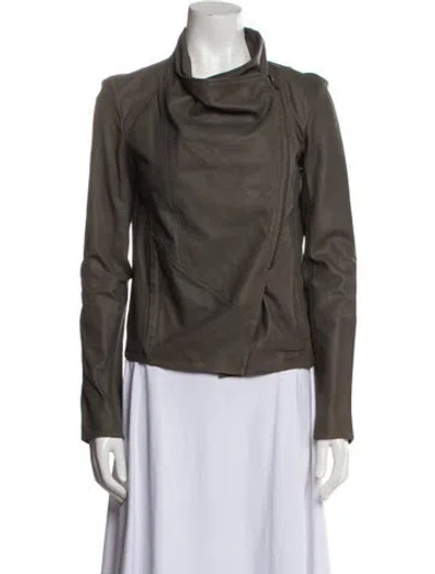 Pre-owned Lamarque Leather Biker Jacket In Gray