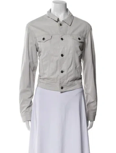 Pre-owned Lamarque Leather Biker Jacket In Gray