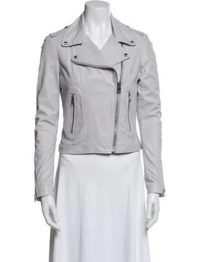 Pre-owned Lamarque Leather Biker Jacket In Gray