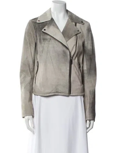 Pre-owned Lamarque Leather Biker Jacket In Gray