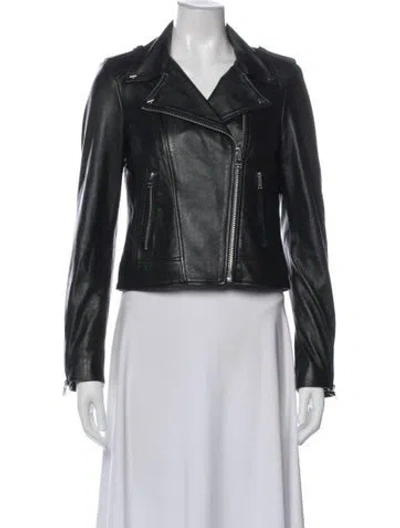 Pre-owned Lamarque Leather Biker Jacket In Gray