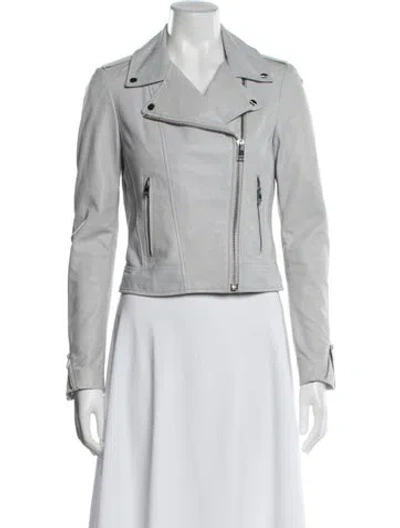 Pre-owned Lamarque Leather Biker Jacket In Gray
