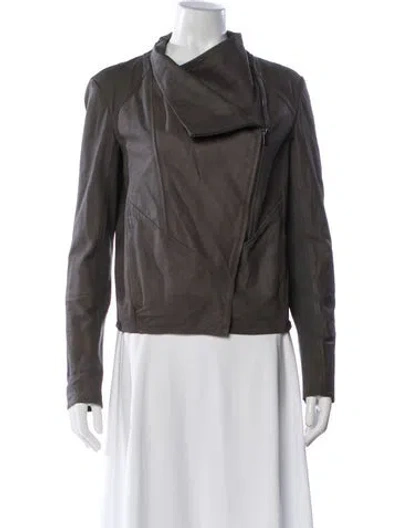 Pre-owned Lamarque Leather Biker Jacket In Gray