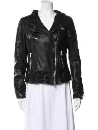 Pre-owned Lamarque Leather Biker Jacket In Green