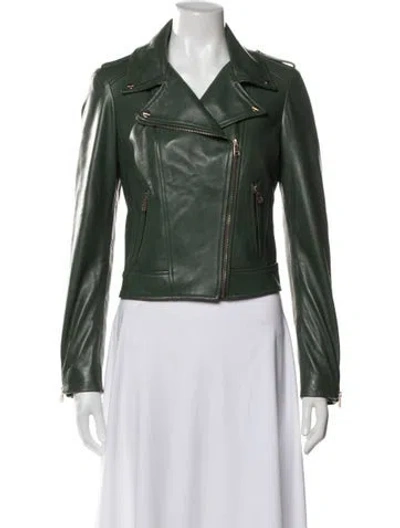 Pre-owned Lamarque Leather Biker Jacket In Green