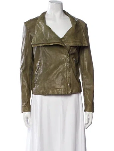 Pre-owned Lamarque Leather Biker Jacket In Green
