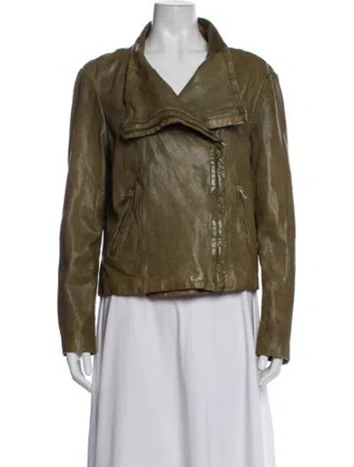 Pre-owned Lamarque Leather Biker Jacket In Green