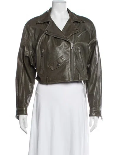Pre-owned Lamarque Leather Biker Jacket In Green