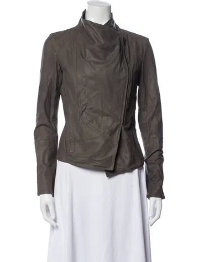 Pre-owned Lamarque Leather Biker Jacket In Grey