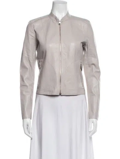 Pre-owned Lamarque Leather Biker Jacket In Grey