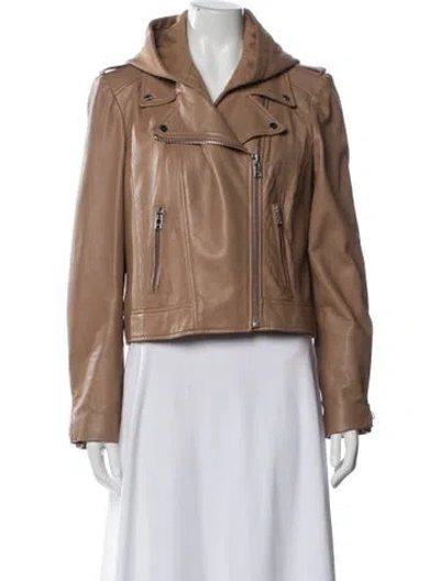 Pre-owned Lamarque Leather Biker Jacket In Neutral