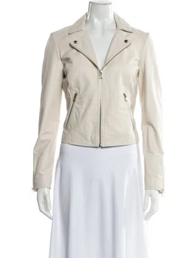 Pre-owned Lamarque Leather Biker Jacket In Neutral