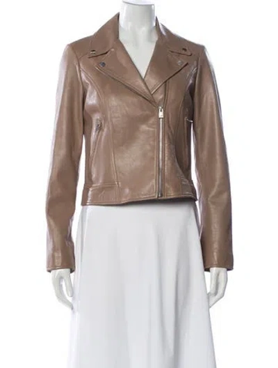 Pre-owned Lamarque Leather Biker Jacket In Neutral