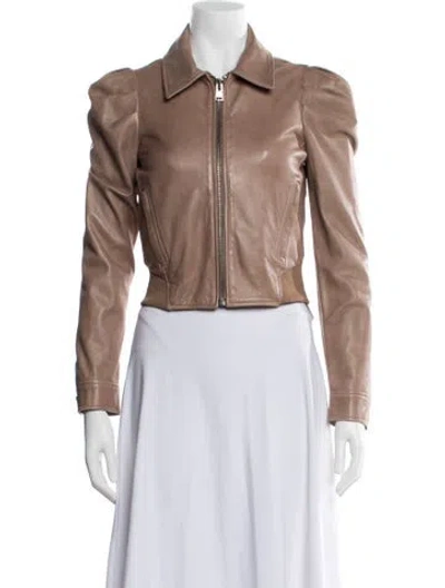 Pre-owned Lamarque Leather Biker Jacket In Neutral