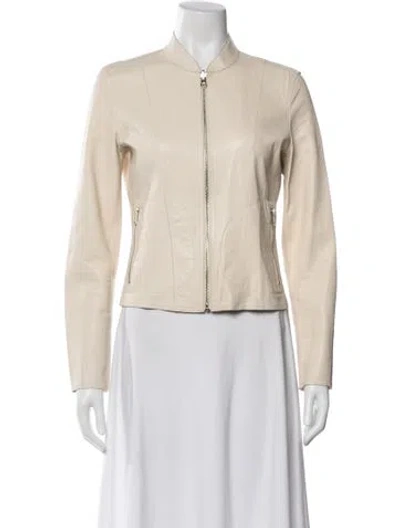 Pre-owned Lamarque Leather Biker Jacket In Neutral