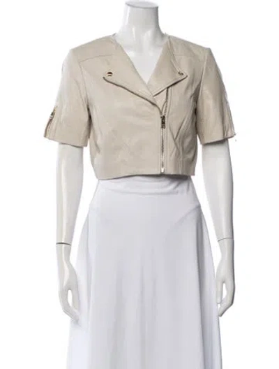 Pre-owned Lamarque Leather Biker Jacket In Neutral