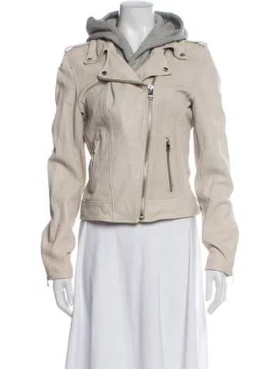 Pre-owned Lamarque Leather Biker Jacket In Neutral