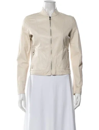 Pre-owned Lamarque Leather Biker Jacket In Neutral