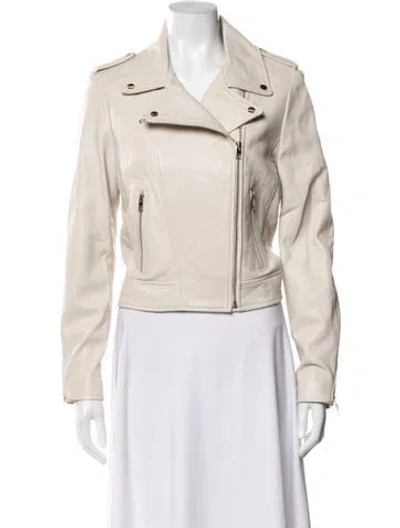 Pre-owned Lamarque Leather Biker Jacket In Neutral