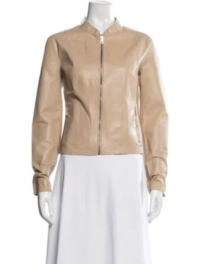 Pre-owned Lamarque Leather Biker Jacket In Neutral