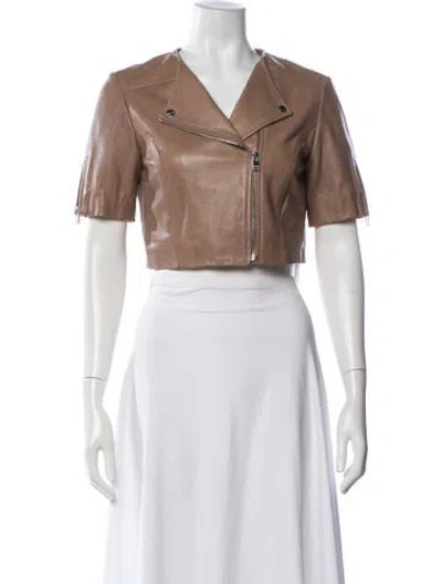 Pre-owned Lamarque Leather Biker Jacket In Neutrals