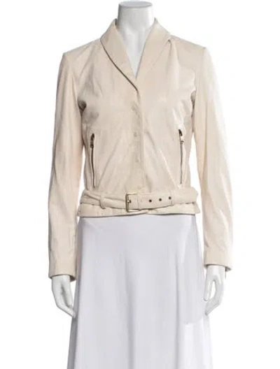 Pre-owned Lamarque Leather Biker Jacket In Neutrals