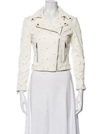 Pre-owned Lamarque Leather Biker Jacket In Neutrals