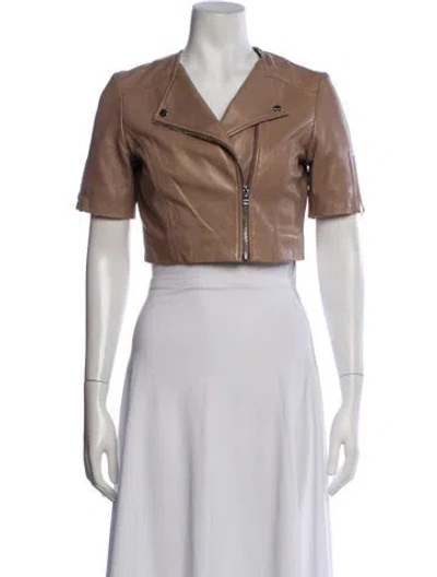 Pre-owned Lamarque Leather Biker Jacket In Neutrals