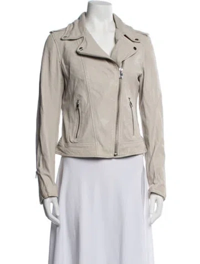 Pre-owned Lamarque Leather Biker Jacket In Neutrals