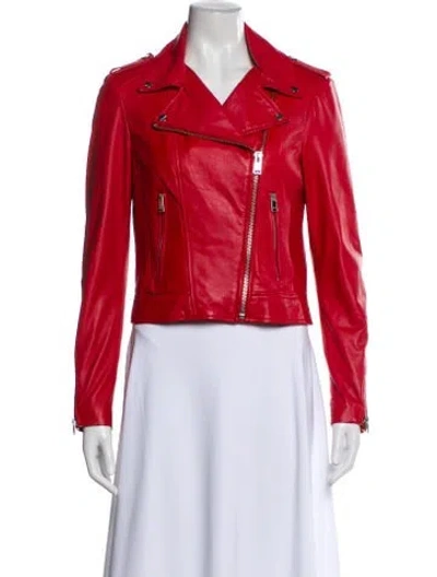 Pre-owned Lamarque Leather Biker Jacket In Red