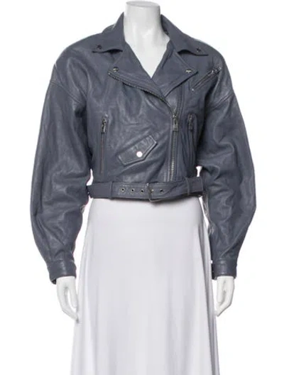 Pre-owned Lamarque Leather Biker Jacket W/ Tags In Blue