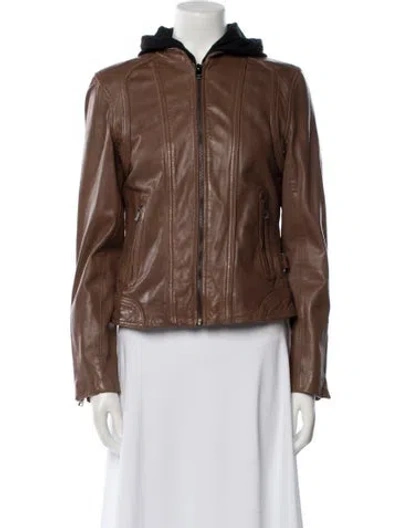 Pre-owned Lamarque Leather Biker Jacket W/ Tags In Brown