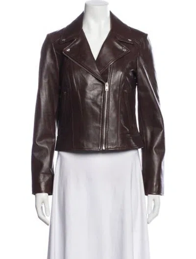 Pre-owned Lamarque Leather Biker Jacket W/ Tags In Gray