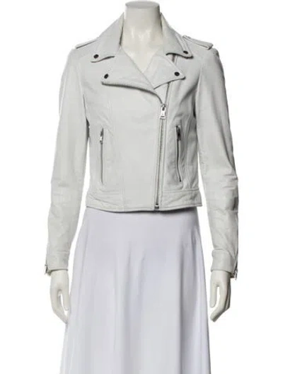 Pre-owned Lamarque Leather Biker Jacket In White