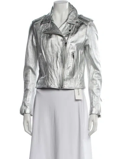 Pre-owned Lamarque Leather Biker Jacket In White