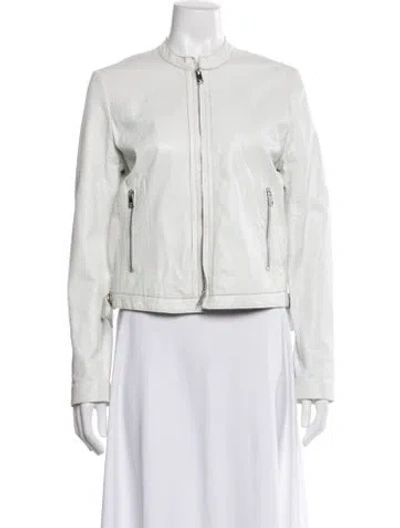 Pre-owned Lamarque Leather Biker Jacket In White