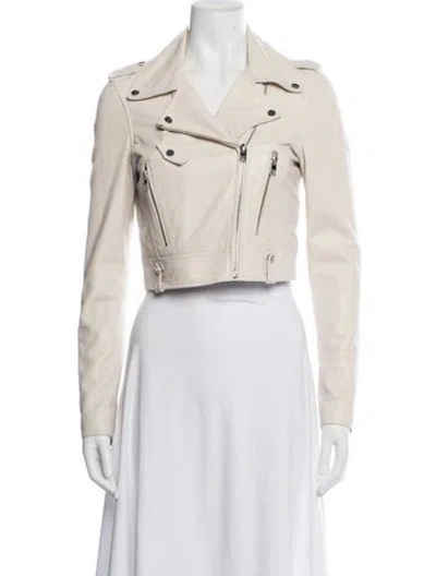 Pre-owned Lamarque Leather Biker Jacket In White