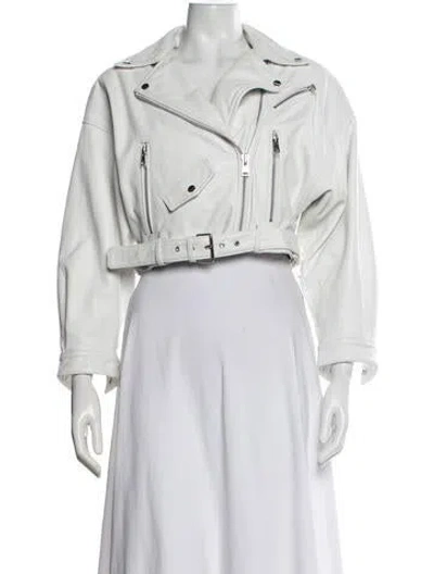 Pre-owned Lamarque Leather Biker Jacket In White