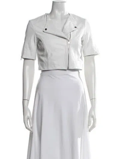 Pre-owned Lamarque Leather Biker Jacket In White