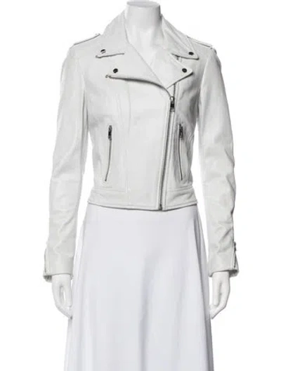 Pre-owned Lamarque Leather Biker Jacket In White