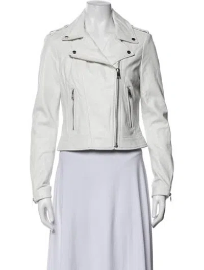 Pre-owned Lamarque Leather Biker Jacket In White