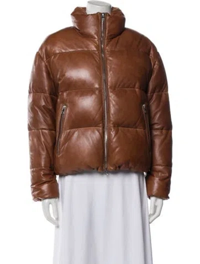 Pre-owned Lamarque Leather Bomber Jacket In Brown