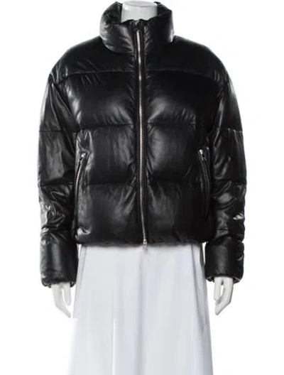 Pre-owned Lamarque Leather Down Coat In Black
