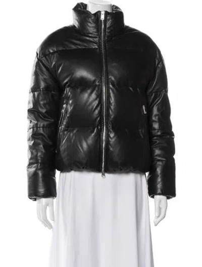 Pre-owned Lamarque Leather Down Jacket In Black