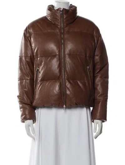 Pre-owned Lamarque Leather Down Jacket In Brown