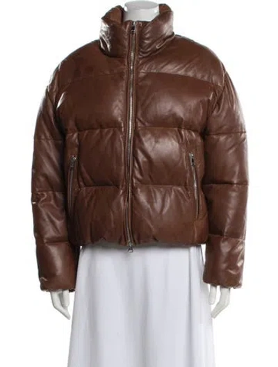 Pre-owned Lamarque Leather Down Jacket In Brown