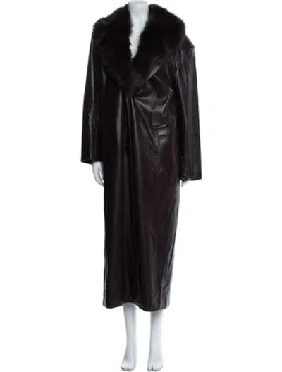 Pre-owned Lamarque Leather Faux Fur Coat In Brown