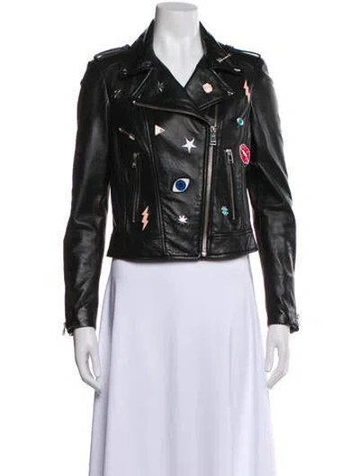 Pre-owned Lamarque Leather Graphic Print Biker Jacket In Black